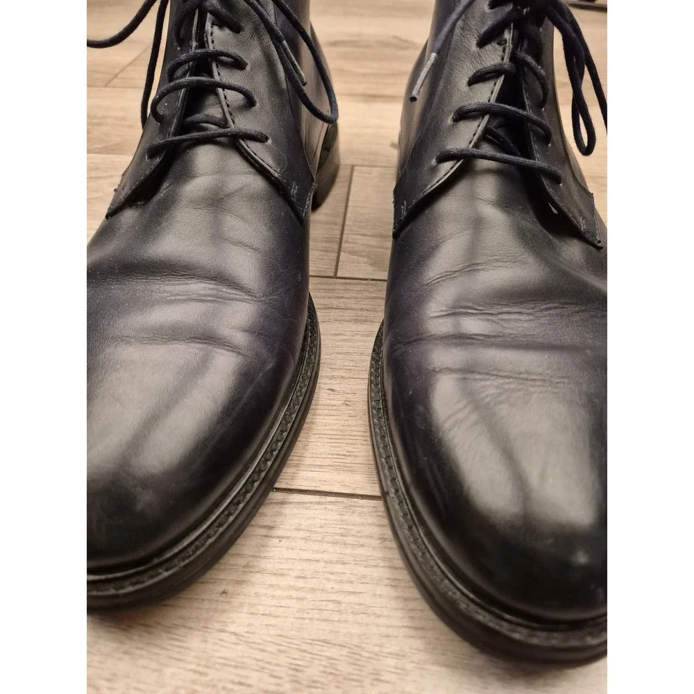 Hugo Boss Mens Dark Navy Blue Leather Chukka Boots Ankle Dress Shoes Sz 8.5